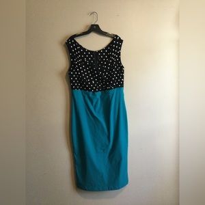 Rock steady black and white polka dot top dress with teal skirt (1542)